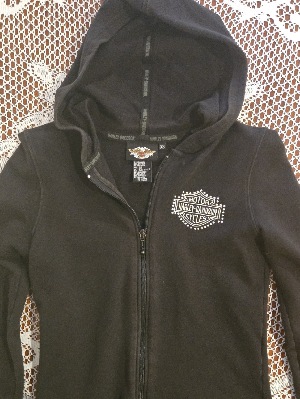 Harley-Davidson Black Zip-Up Hoodie with White Chest Shield Logo